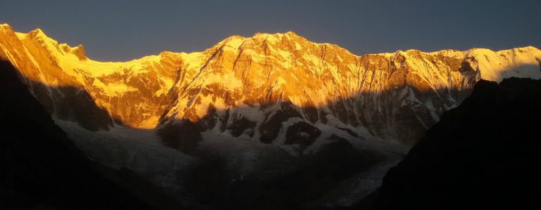 Sunrise view on Mt. Annapurna I from Mardihimala viewpoint.
