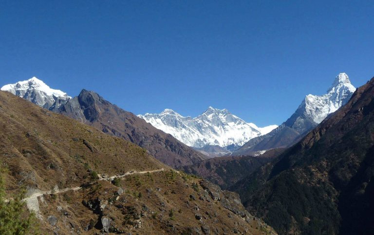 a panaramic view of mt. everest range view from Namche.
