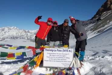 On the top of the Thorong la top (alt. 5416m) Andres and Miran succesfully complete thier bucket list trek an Annapurna and picture took annapurna circuit trek
