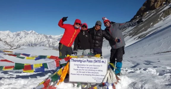 On the top of the Thorong la top (alt. 5416m) Andres and Miran succesfully complete thier bucket list trek an Annapurna and picture took annapurna circuit trek