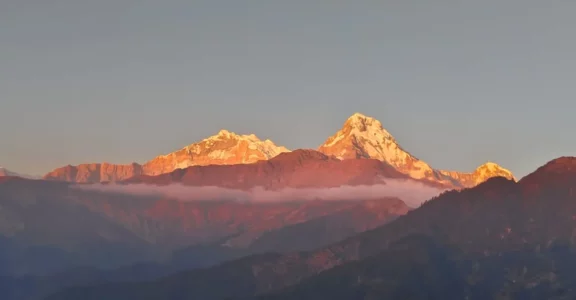 sunset view over the Annapurna south from Poonhill viewpoint alt.3210m
