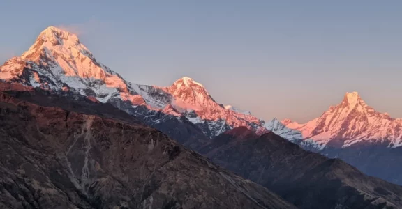 Sunset view Over the South Annapurna , Himchuli, and fishtali
