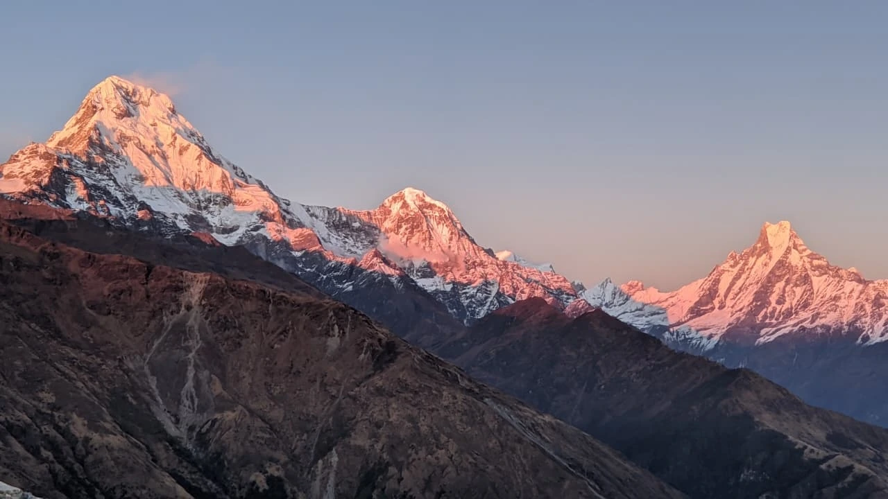 Sunset view Over the South Annapurna , Himchuli, and fishtali