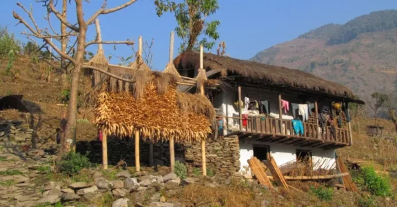 A tradistional house along the way to Kanchenjunga basecamp trek.