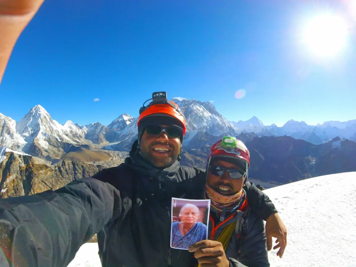 Shree ji from australia and Climbing guide , Pasang on the top of the Lobuche peak.