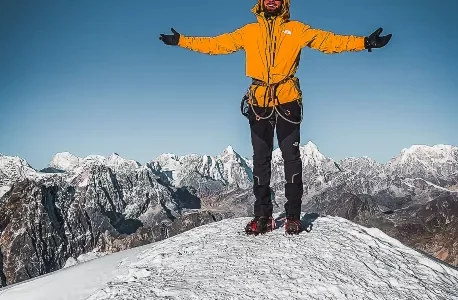 Antonie from franch on the top of the Lobuche peak