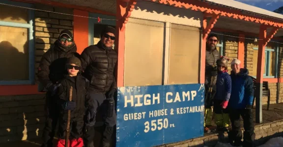 during the mardi himal trek american group took a picture in high camp