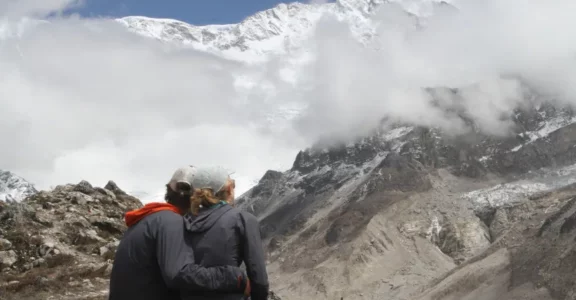 Tom and Camlima enjoying the view of Mt. Kanchenjunga from north Basecamp in 20224 May.