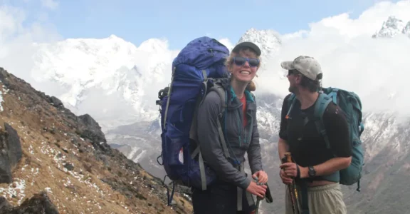 After Mirm la pass on the way to Ramche having a good time with Spectacular views of Kanchenjunga south face including the Mt. Everest and Makalu range.